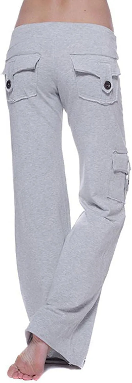 Cargo Yoga Pants for Women High Waist Wide Leg Bootcut Trousers Plus Size Baggy Flare Slacks Pants with Pockets
