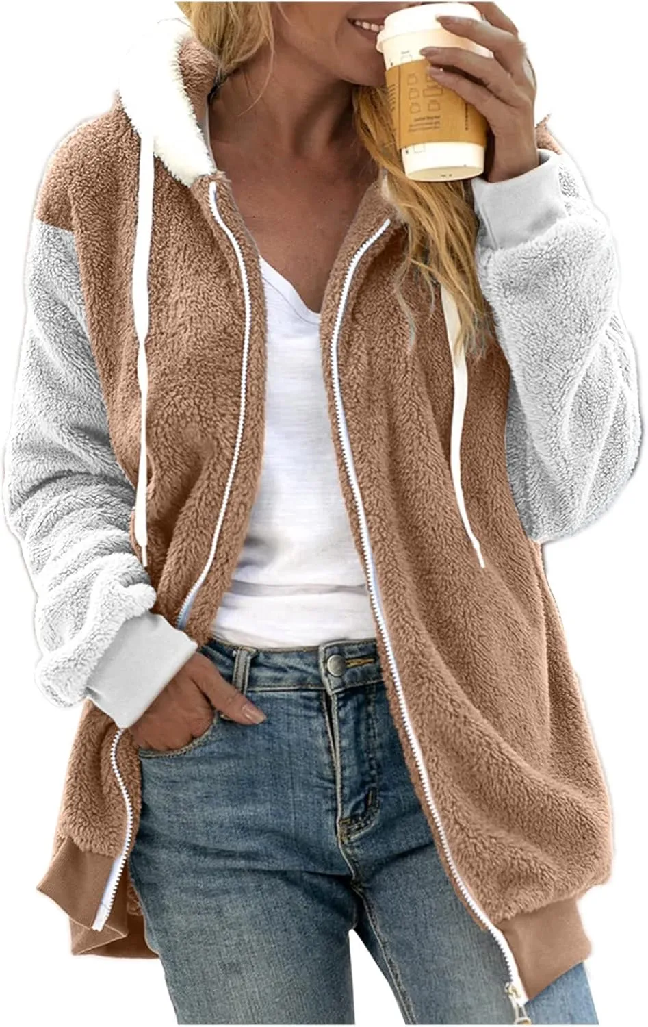 Ceboyel Womens Fleece Coats Winter 2023 Fur Faux Shaggy Jackets Warm Fuzzy Teddy Coats Oversized Trendy Outewear Outfits