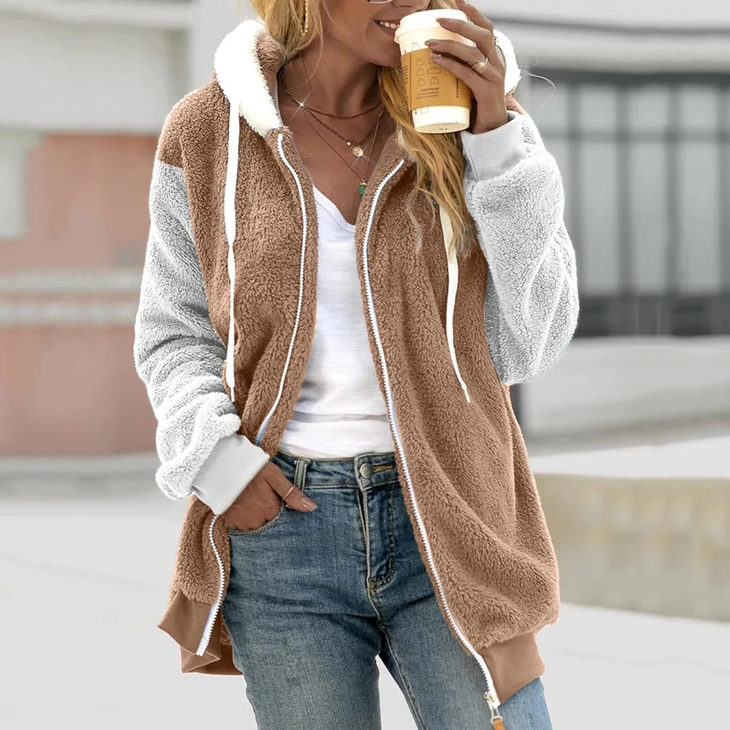 Ceboyel Womens Fleece Coats Winter 2023 Fur Faux Shaggy Jackets Warm Fuzzy Teddy Coats Oversized Trendy Outewear Outfits