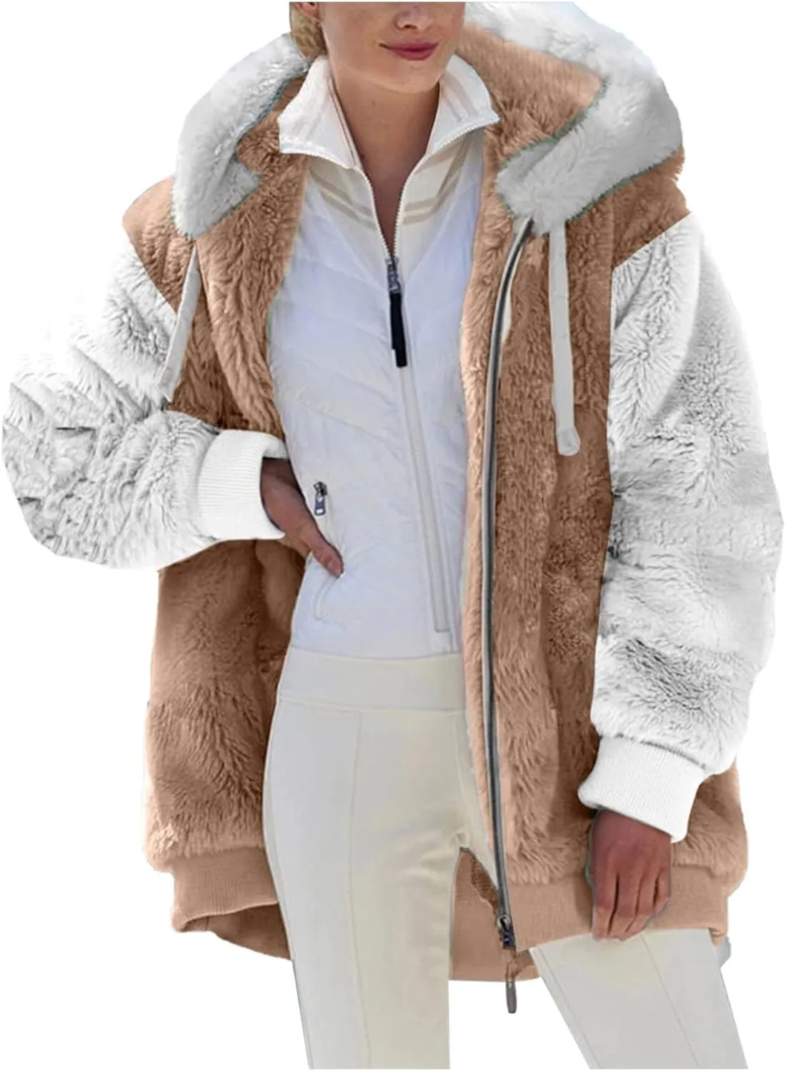 Ceboyel Womens Fleece Coats Winter 2023 Fur Faux Shaggy Jackets Warm Fuzzy Teddy Coats Oversized Trendy Outewear Outfits