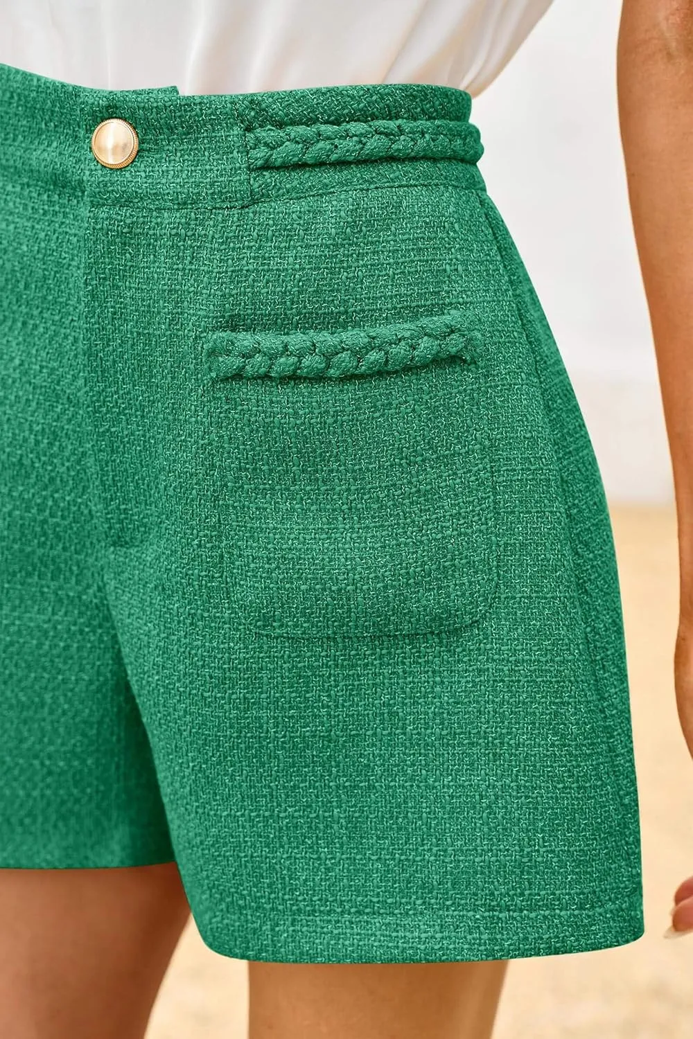 Cicy Bell Womens Tweed Summer Shorts High Waisted Wide Leg Dressy Casual Shorts with Front Pockets