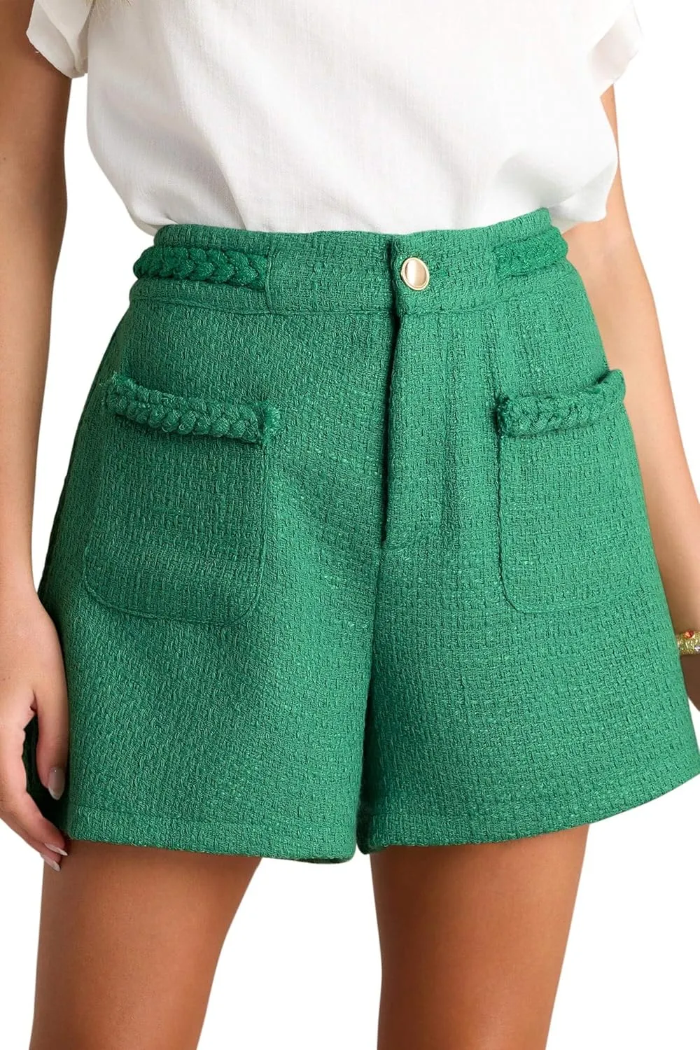 Cicy Bell Womens Tweed Summer Shorts High Waisted Wide Leg Dressy Casual Shorts with Front Pockets