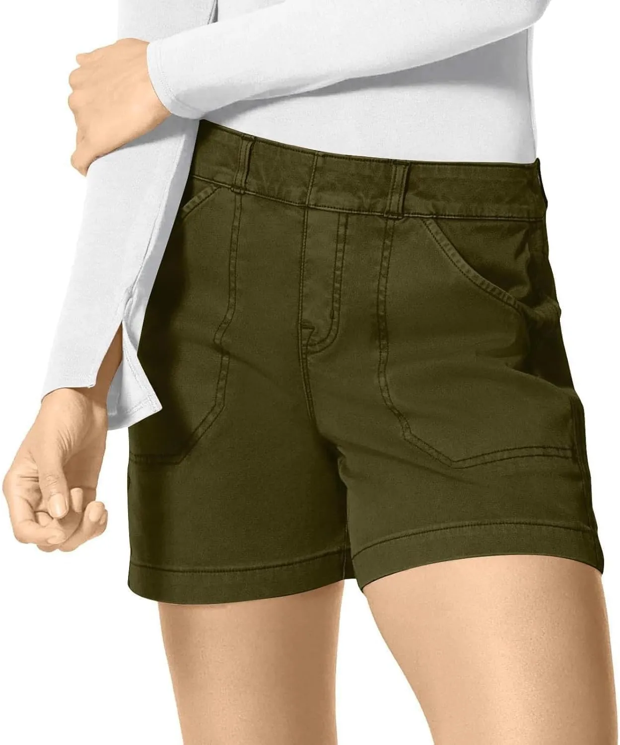 Comfy Stretch Twill Shorts for Women,Elastic Waist Casual Twill Short,Summer Chino Short,Pull On Denim Shorts with Pockets