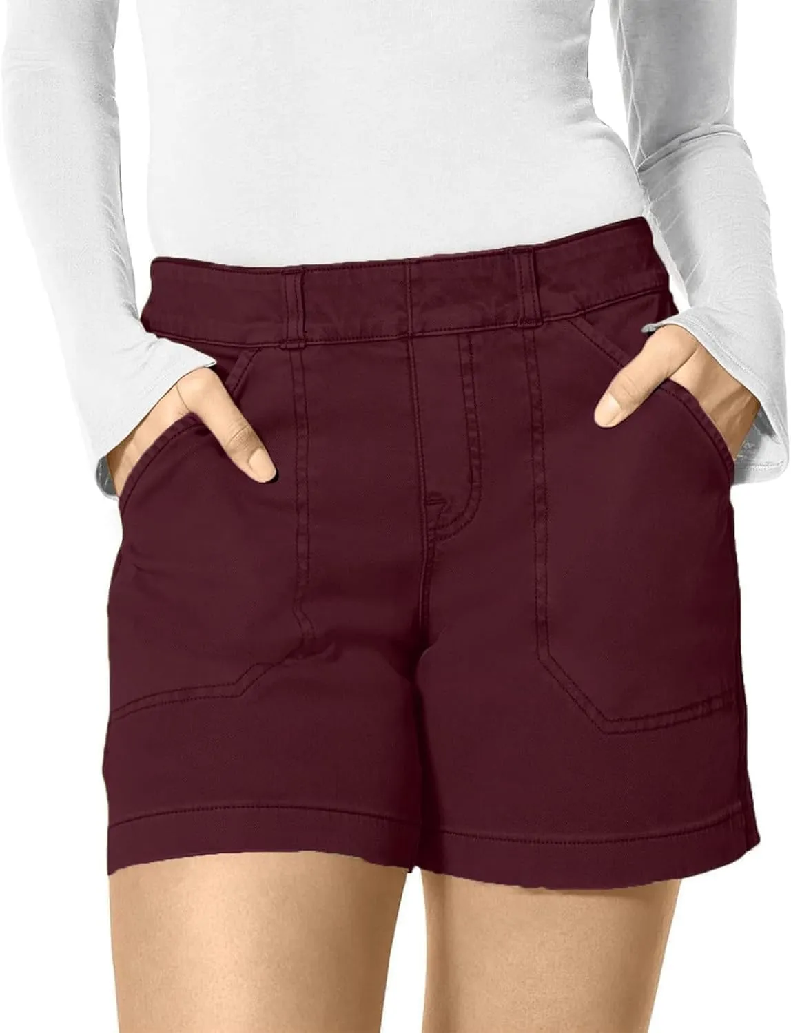 Comfy Stretch Twill Shorts for Women,Elastic Waist Casual Twill Short,Summer Chino Short,Pull On Denim Shorts with Pockets