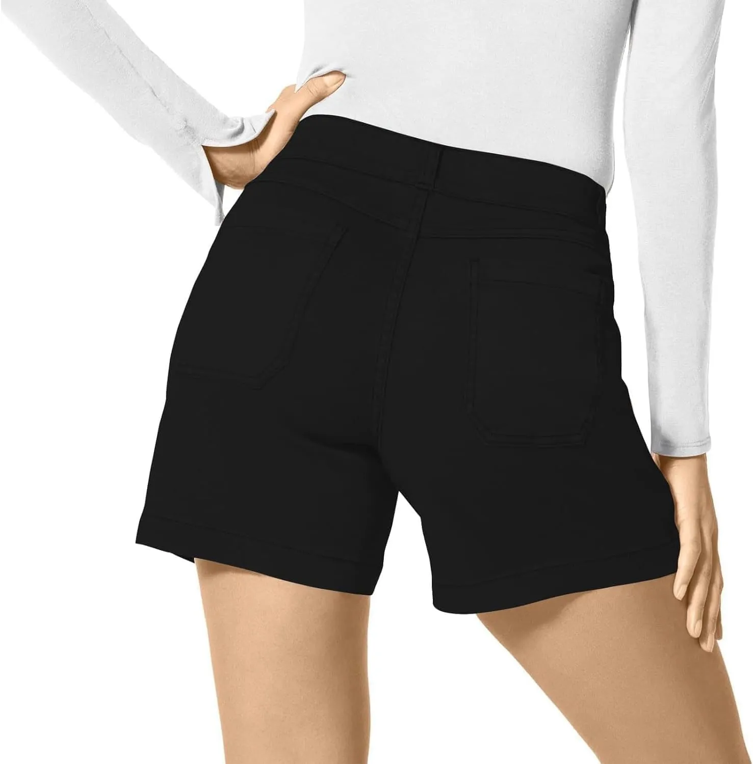 Comfy Stretch Twill Shorts for Women,Elastic Waist Casual Twill Short,Summer Chino Short,Pull On Denim Shorts with Pockets