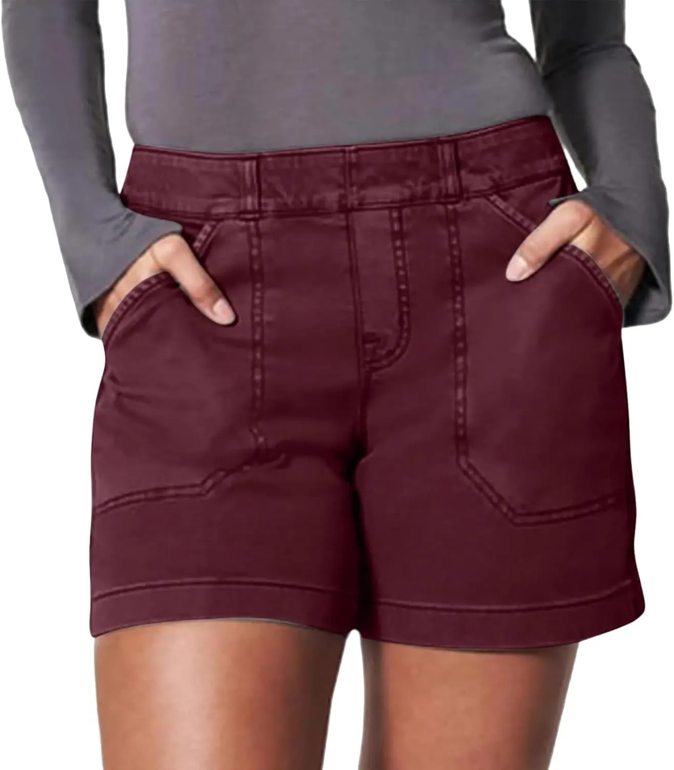 Comfy Stretch Twill Shorts for Women,Elastic Waist Casual Twill Short,Summer Chino Short,Pull On Denim Shorts with Pockets
