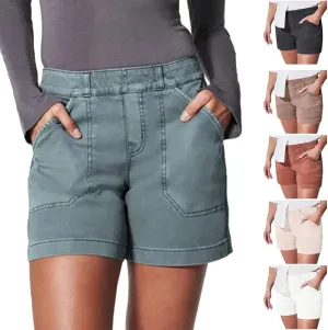 Comfy Stretch Twill Shorts for Women,Elastic Waist Casual Twill Short,Summer Chino Short,Pull On Denim Shorts with Pockets