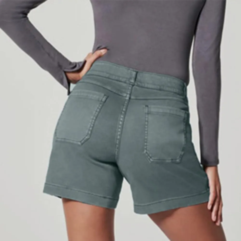 Comfy Stretch Twill Shorts for Women,Elastic Waist Casual Twill Short,Summer Chino Short,Pull On Denim Shorts with Pockets