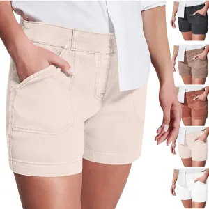 Comfy Stretch Twill Shorts for Women,Elastic Waist Casual Twill Short,Summer Chino Short,Pull On Denim Shorts with Pockets