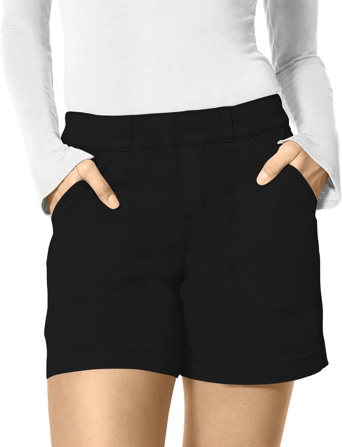 Comfy Stretch Twill Shorts for Women,Elastic Waist Casual Twill Short,Summer Chino Short,Pull On Denim Shorts with Pockets