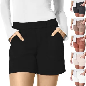 Comfy Stretch Twill Shorts for Women,Elastic Waist Casual Twill Short,Summer Chino Short,Pull On Denim Shorts with Pockets