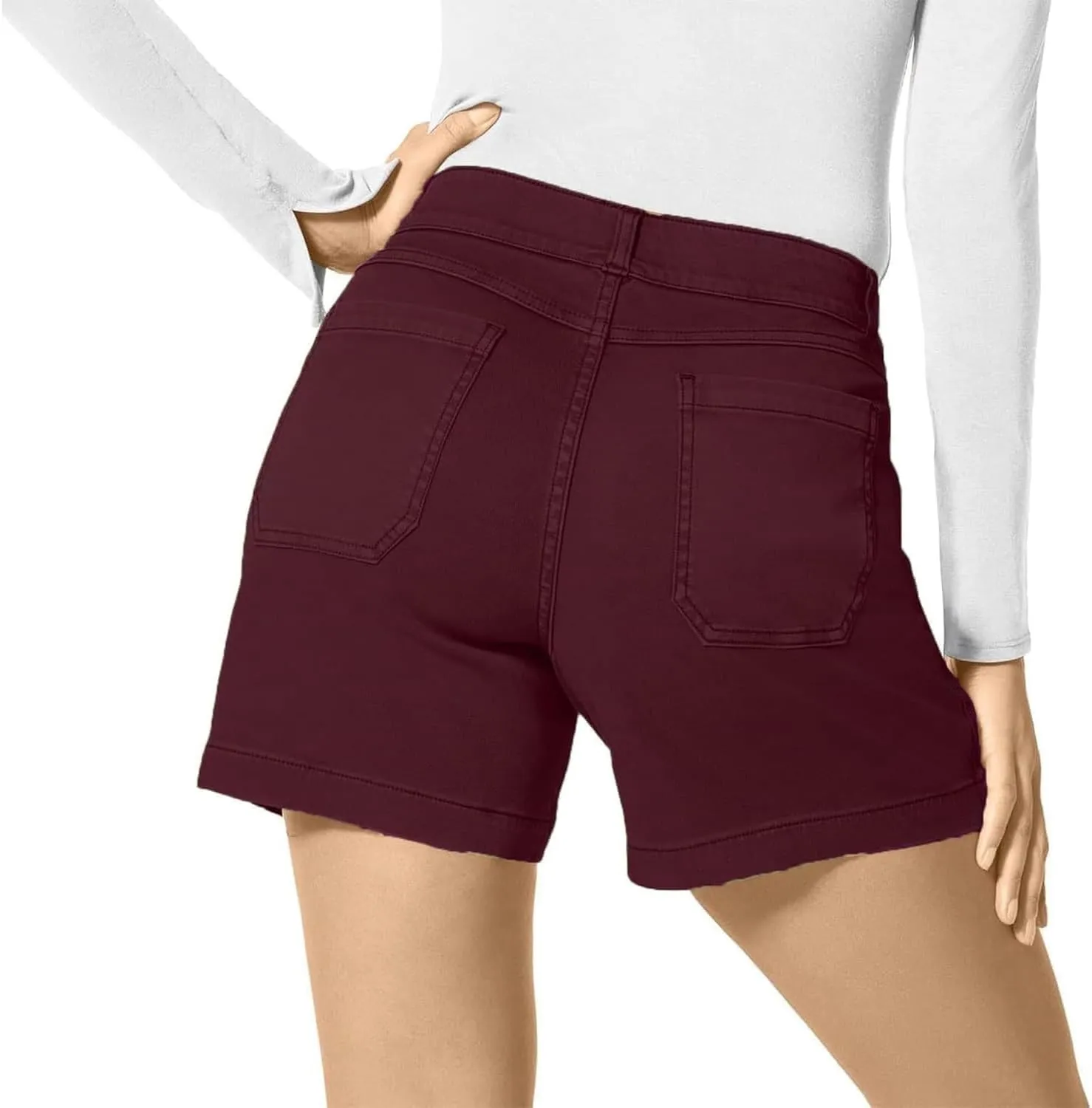 Comfy Stretch Twill Shorts for Women,Elastic Waist Casual Twill Short,Summer Chino Short,Pull On Denim Shorts with Pockets
