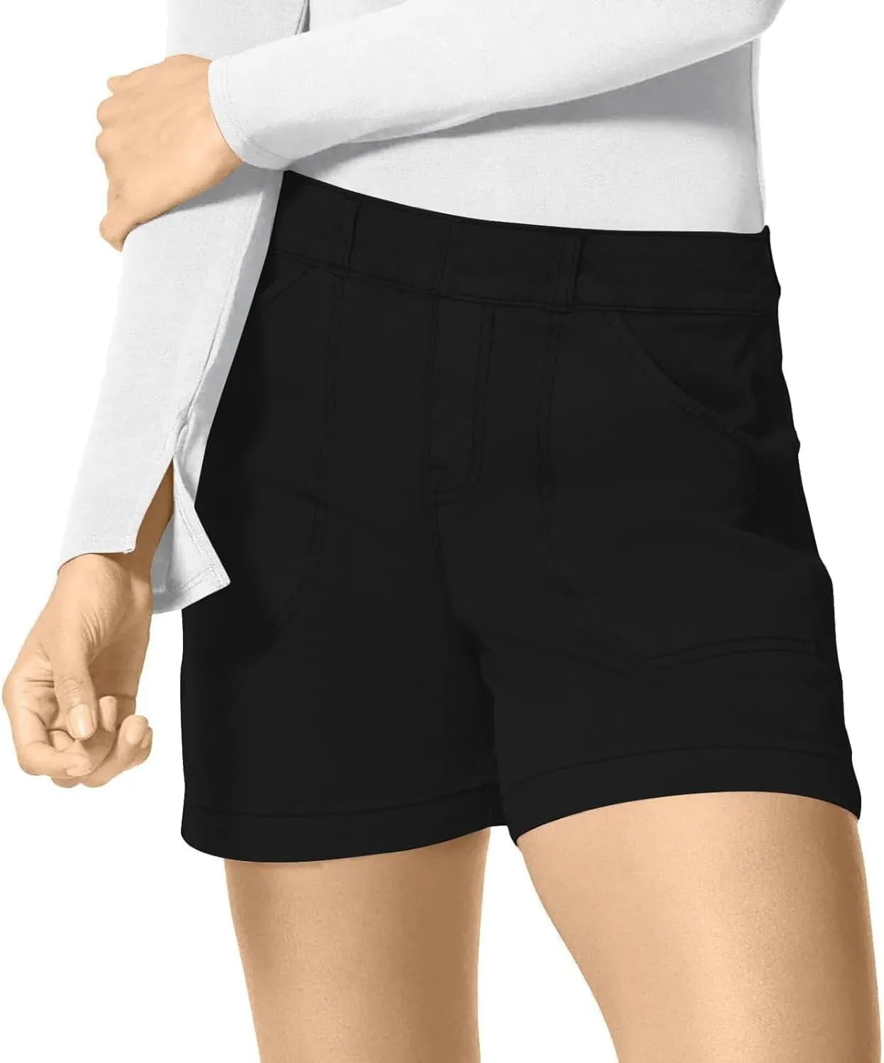 Comfy Stretch Twill Shorts for Women,Elastic Waist Casual Twill Short,Summer Chino Short,Pull On Denim Shorts with Pockets
