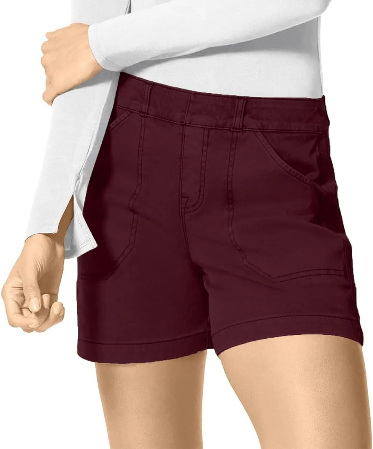 Comfy Stretch Twill Shorts for Women,Elastic Waist Casual Twill Short,Summer Chino Short,Pull On Denim Shorts with Pockets