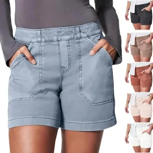 Comfy Stretch Twill Shorts for Women,Elastic Waist Casual Twill Short,Summer Chino Short,Pull On Denim Shorts with Pockets