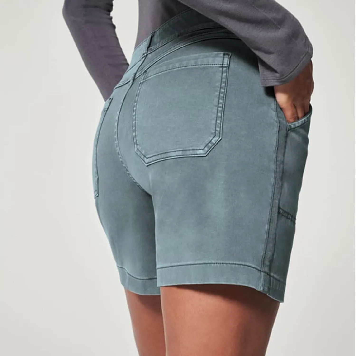 Comfy Stretch Twill Shorts for Women,Elastic Waist Casual Twill Short,Summer Chino Short,Pull On Denim Shorts with Pockets