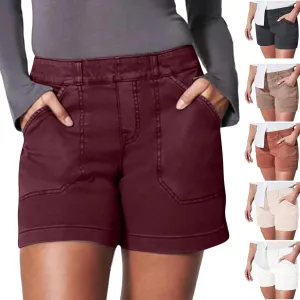 Comfy Stretch Twill Shorts for Women,Elastic Waist Casual Twill Short,Summer Chino Short,Pull On Denim Shorts with Pockets