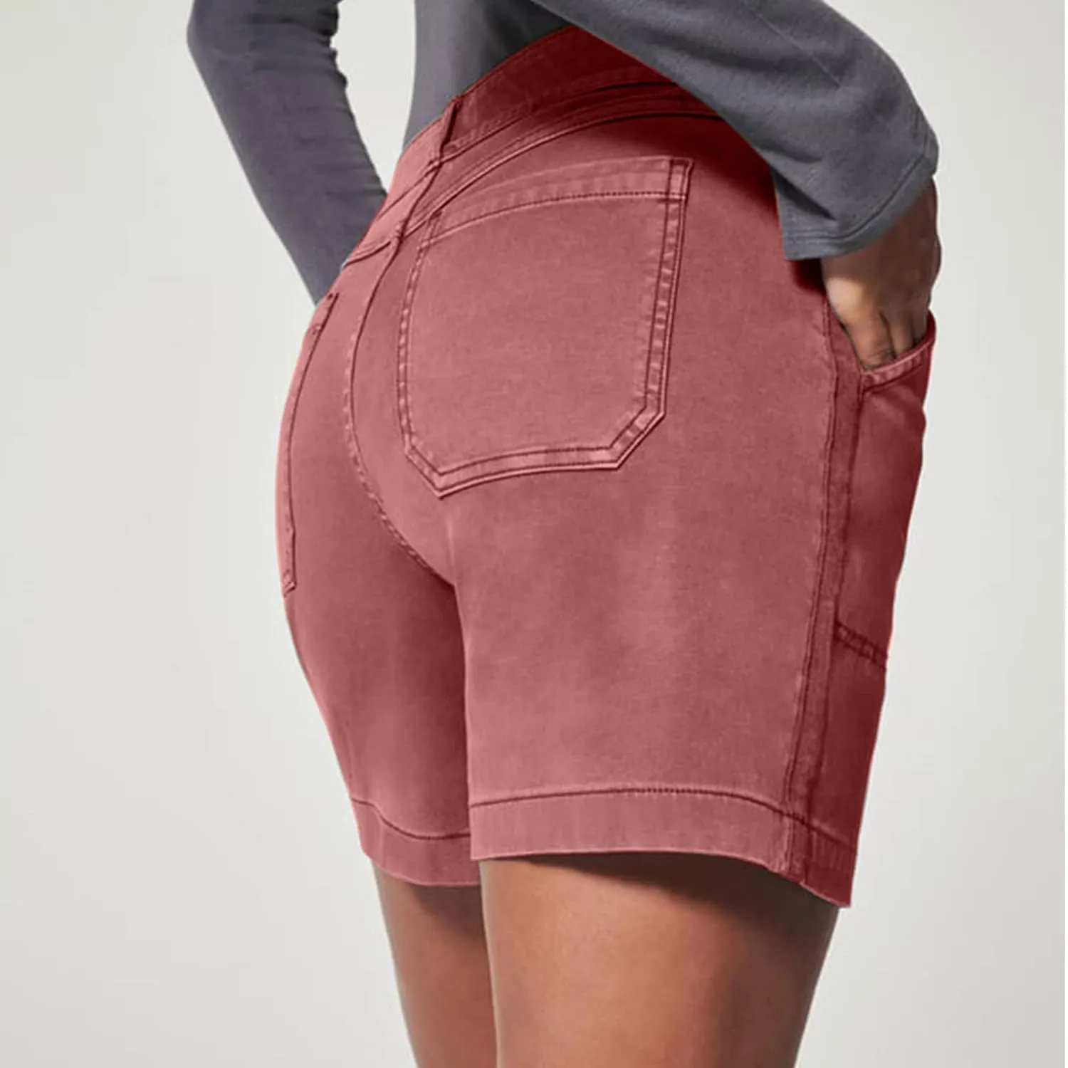 Comfy Stretch Twill Shorts for Women,Elastic Waist Casual Twill Short,Summer Chino Short,Pull On Denim Shorts with Pockets