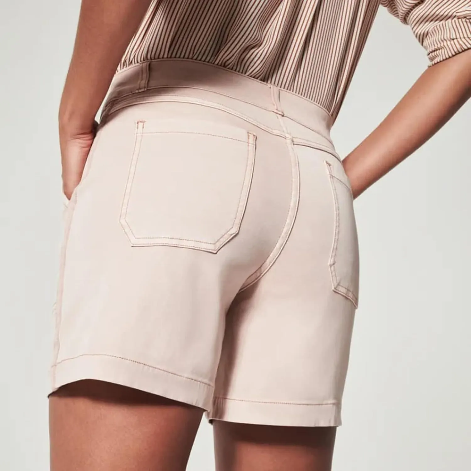Comfy Stretch Twill Shorts for Women,Elastic Waist Casual Twill Short,Summer Chino Short,Pull On Denim Shorts with Pockets