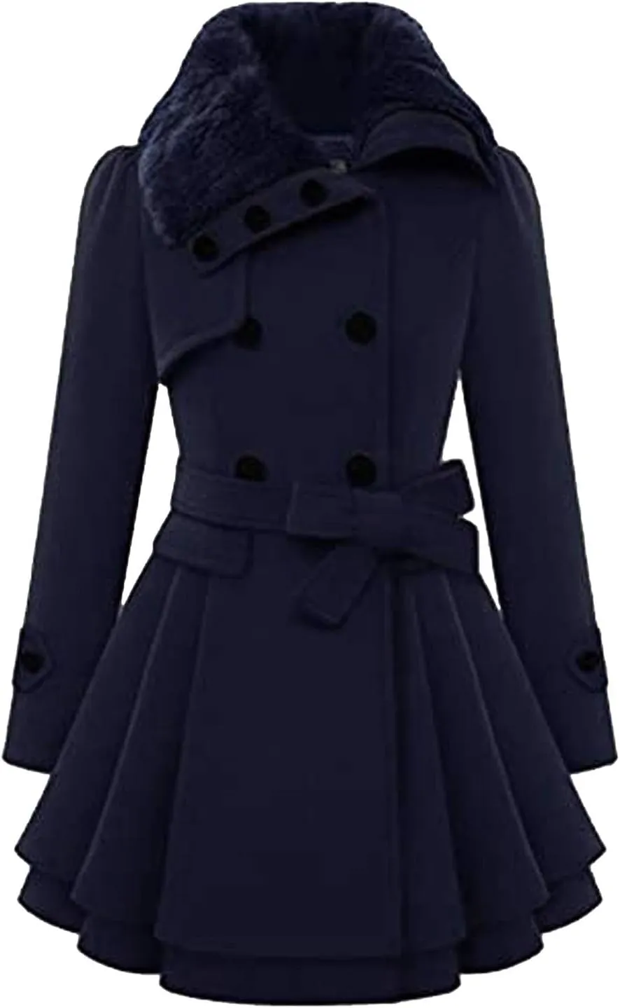 cooki Fall Jackets for Women 2023 Women Wool Trench Coat Winter Double-Breasted Jacket with Belts Casual Winter Classic Coat