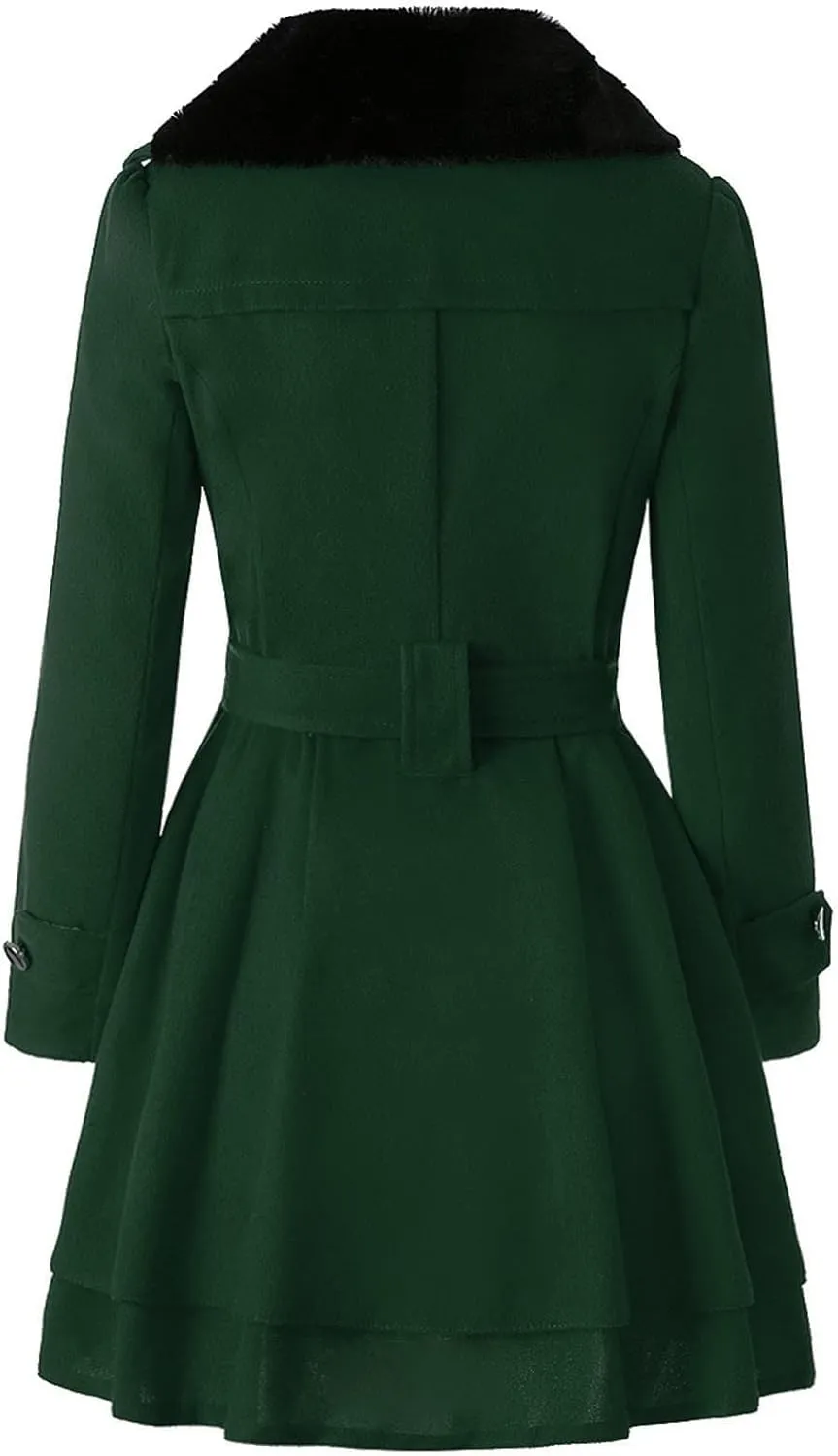 cooki Trench Coat for Women 2023 Women's Fashion Faux Fur Lapel Double-Breasted Thick Wool Blend Pea Coat Winter Warm Jacket