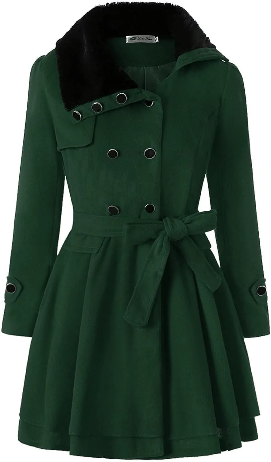 cooki Trench Coat for Women 2023 Women's Fashion Faux Fur Lapel Double-Breasted Thick Wool Blend Pea Coat Winter Warm Jacket
