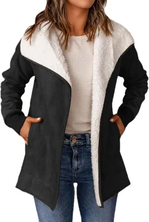cooki Trench Coat for Women 2023 Women's Winter Warm Stand Collar Sherpa Lined Outerwear Fleece Jacket Coats Winter Warm Coat