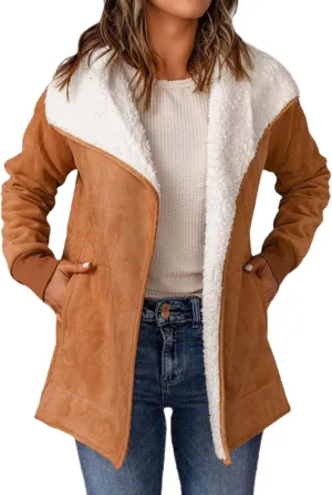 cooki Trench Coat for Women 2023 Women's Winter Warm Stand Collar Sherpa Lined Outerwear Fleece Jacket Coats Winter Warm Coat