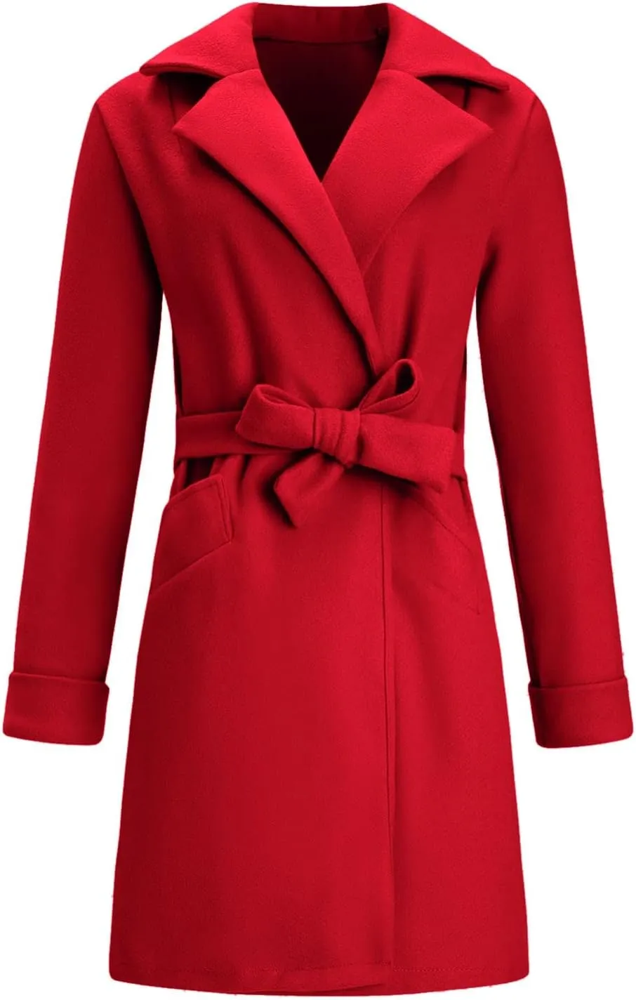 cooki Winter Coats for Women 2023 Wool Blend Coat Open Front Long Pea Trench Coat Casual Solid Long Sleeve Lapel Outerwear