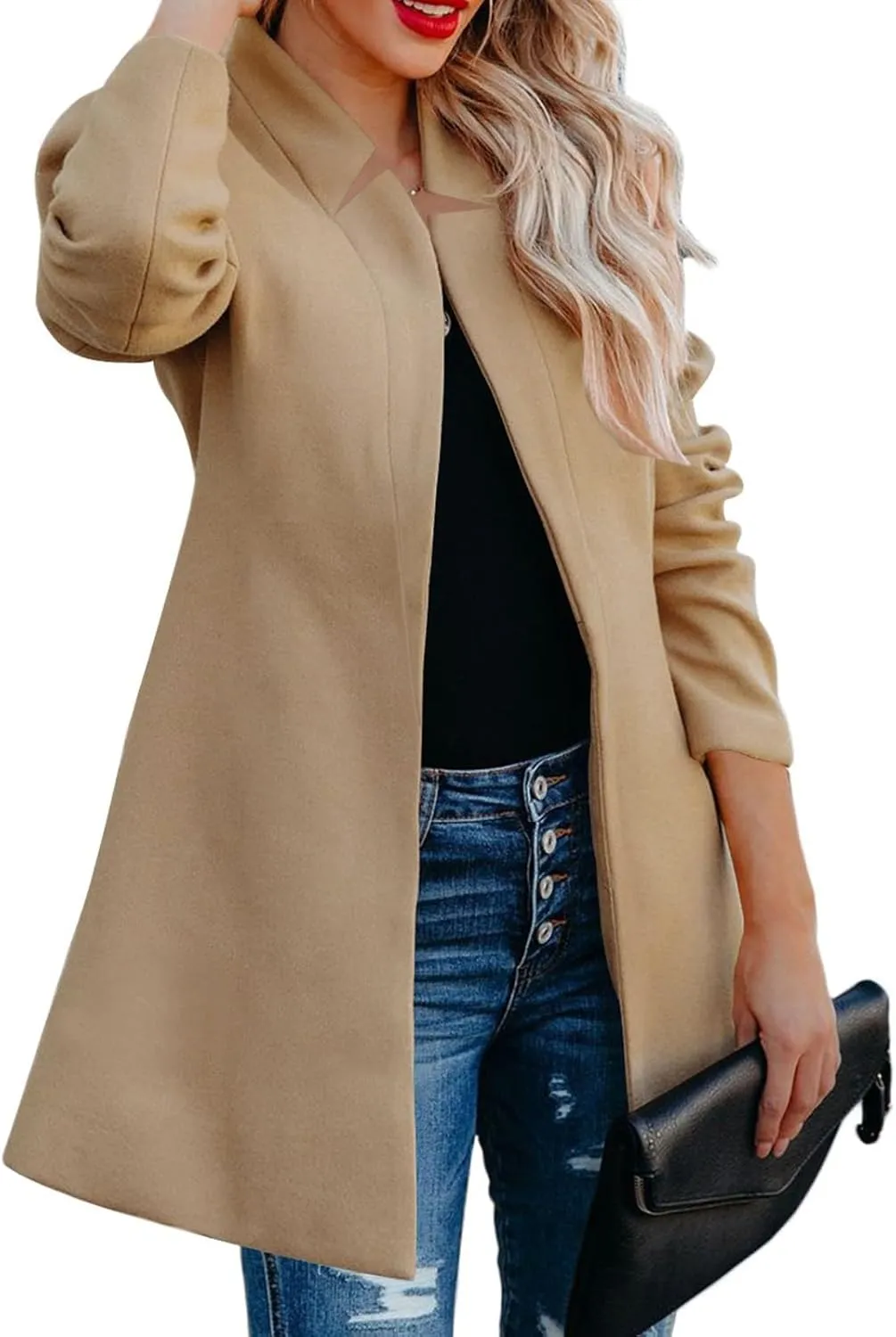 cooki Winter Coats for Women, Women's Flat Barge Collar Classic Lapel Jacket Mid-Length Pea Trench Coat for women 2023 plus