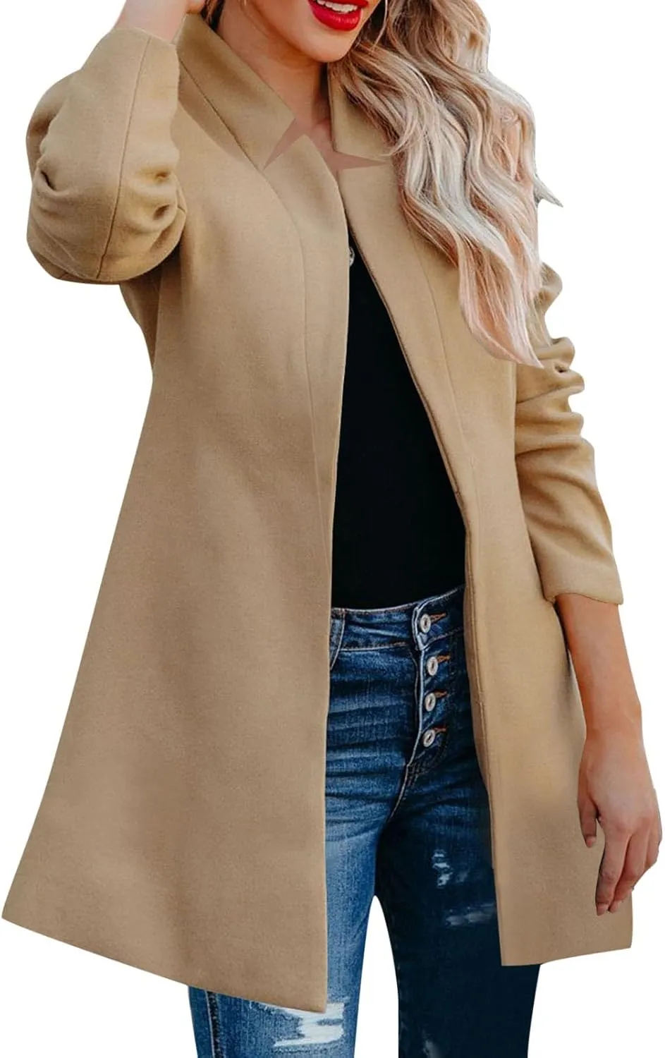 cooki Winter Coats for Women, Women's Flat Barge Collar Classic Lapel Jacket Mid-Length Pea Trench Coat for women 2023 plus