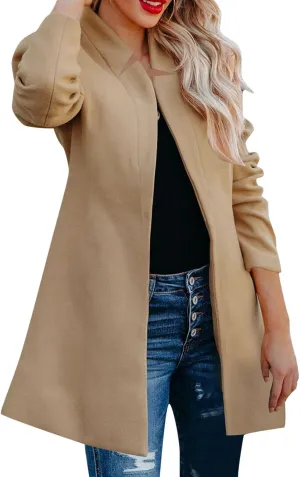 cooki Winter Coats for Women, Women's Flat Barge Collar Classic Lapel Jacket Mid-Length Pea Trench Coat for women 2023 plus