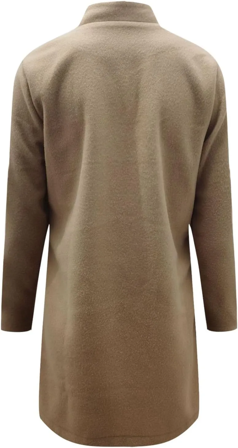 cooki Winter Coats for Women, Women's Flat Barge Collar Classic Lapel Jacket Mid-Length Pea Trench Coat for women 2023 plus