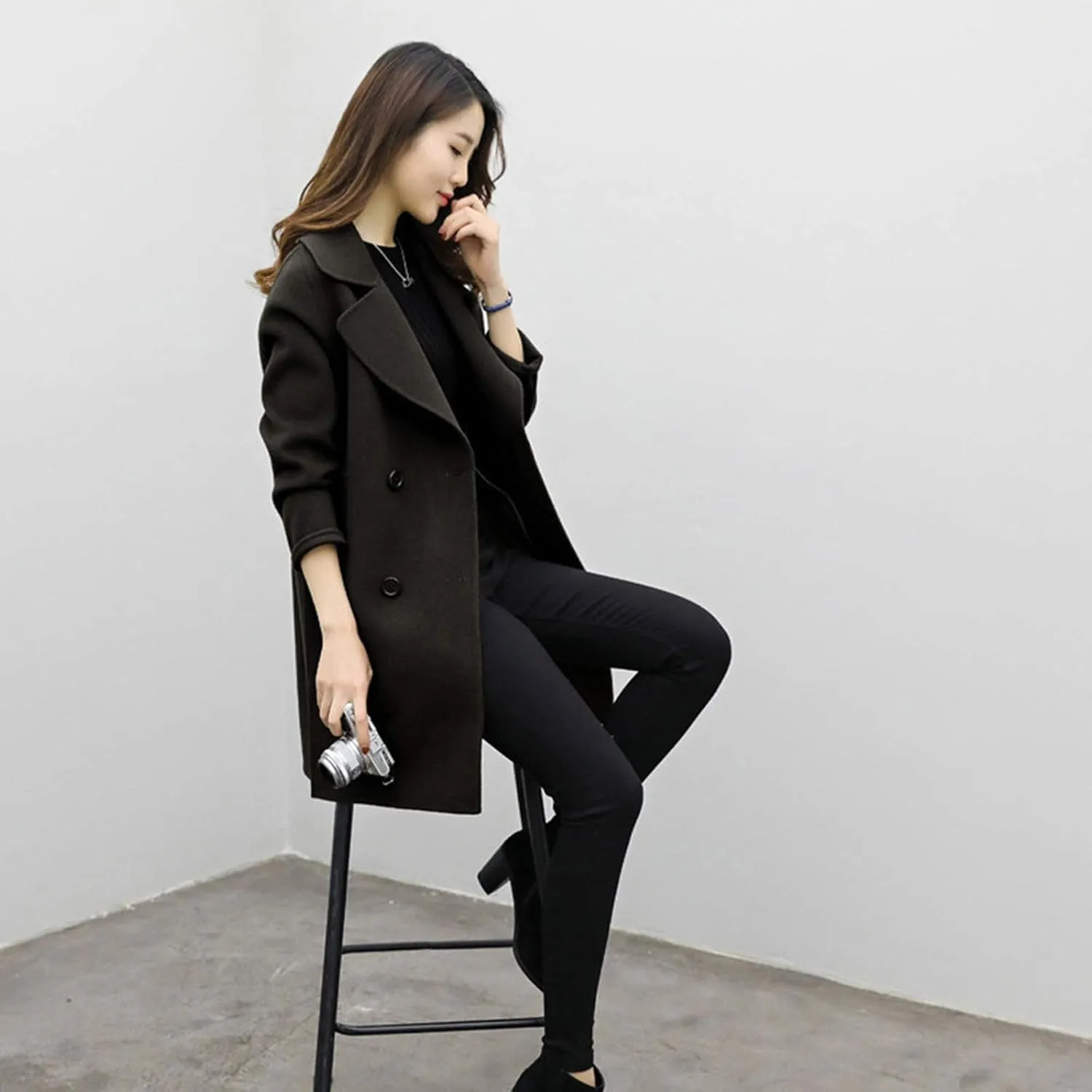 cooki womens winter coats Long Loose Wool Blend Trench Coats Pea Coat Plus Size Long Jackets Double Breasted Warm Slim Coats