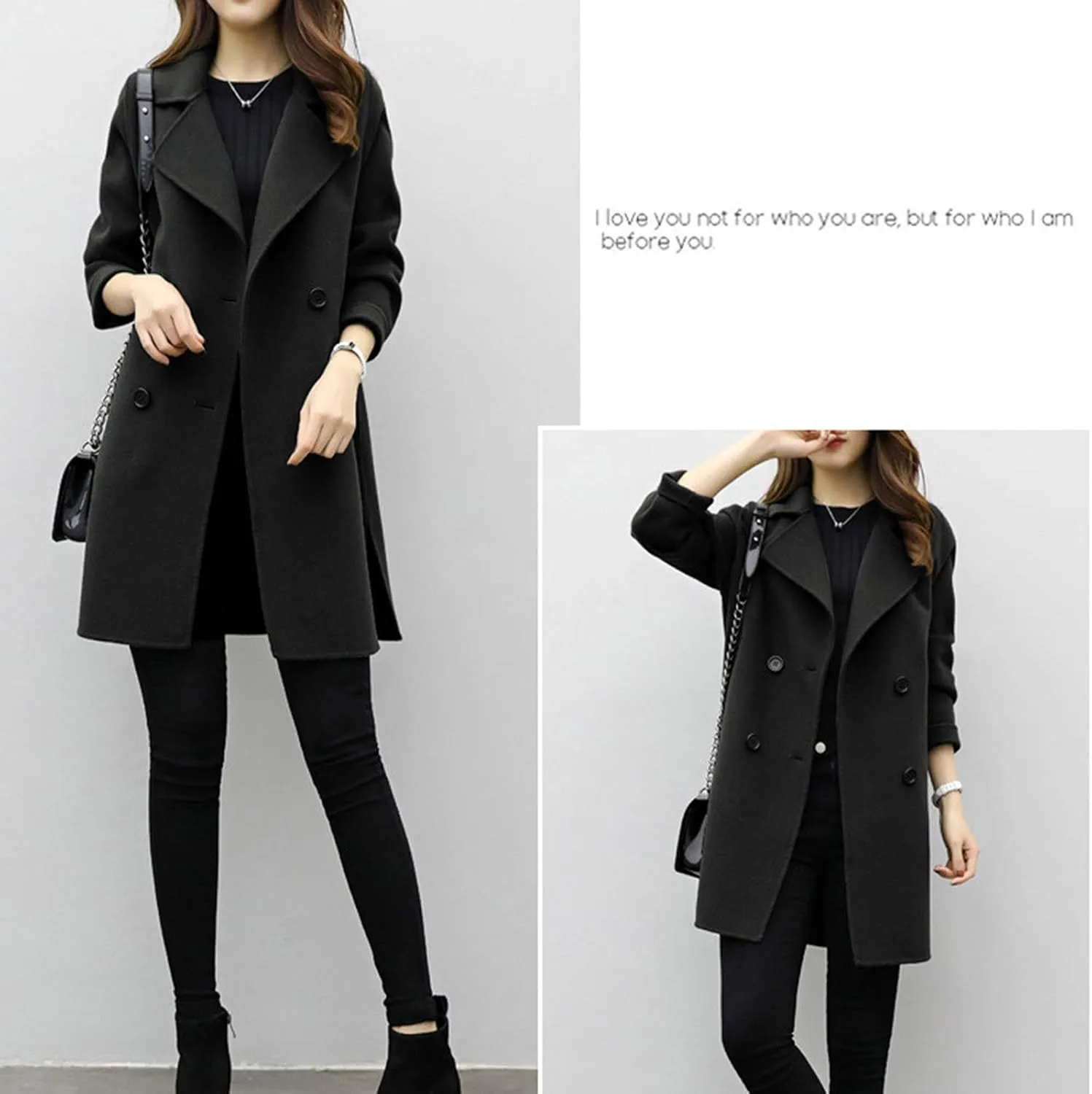 cooki womens winter coats Long Loose Wool Blend Trench Coats Pea Coat Plus Size Long Jackets Double Breasted Warm Slim Coats