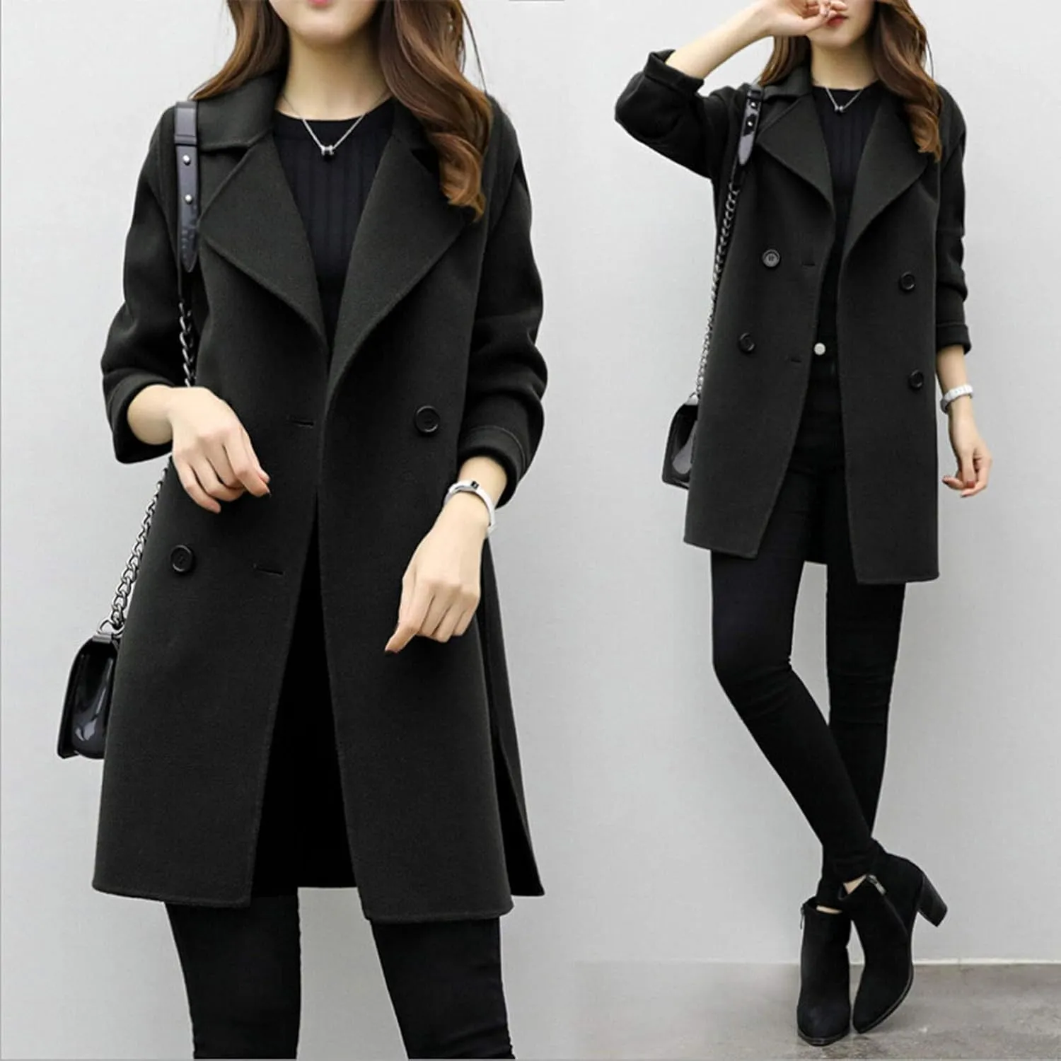 cooki womens winter coats Long Loose Wool Blend Trench Coats Pea Coat Plus Size Long Jackets Double Breasted Warm Slim Coats