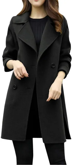 cooki womens winter coats Long Loose Wool Blend Trench Coats Pea Coat Plus Size Long Jackets Double Breasted Warm Slim Coats