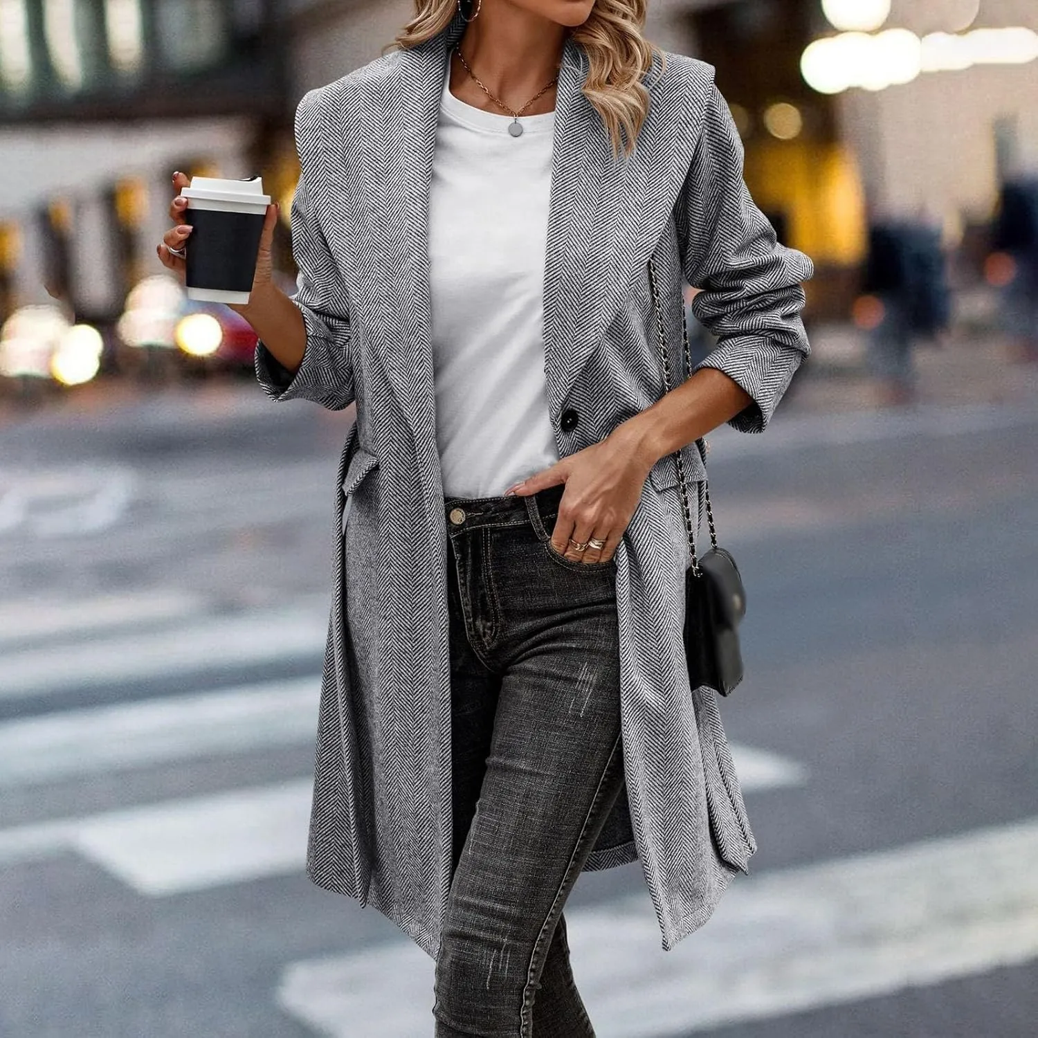 cooki Wool Coats for Women Long Women's Wool Coat Knee Length Warm Winter Trench Coats Lapel Button Down Peacoat With Belt