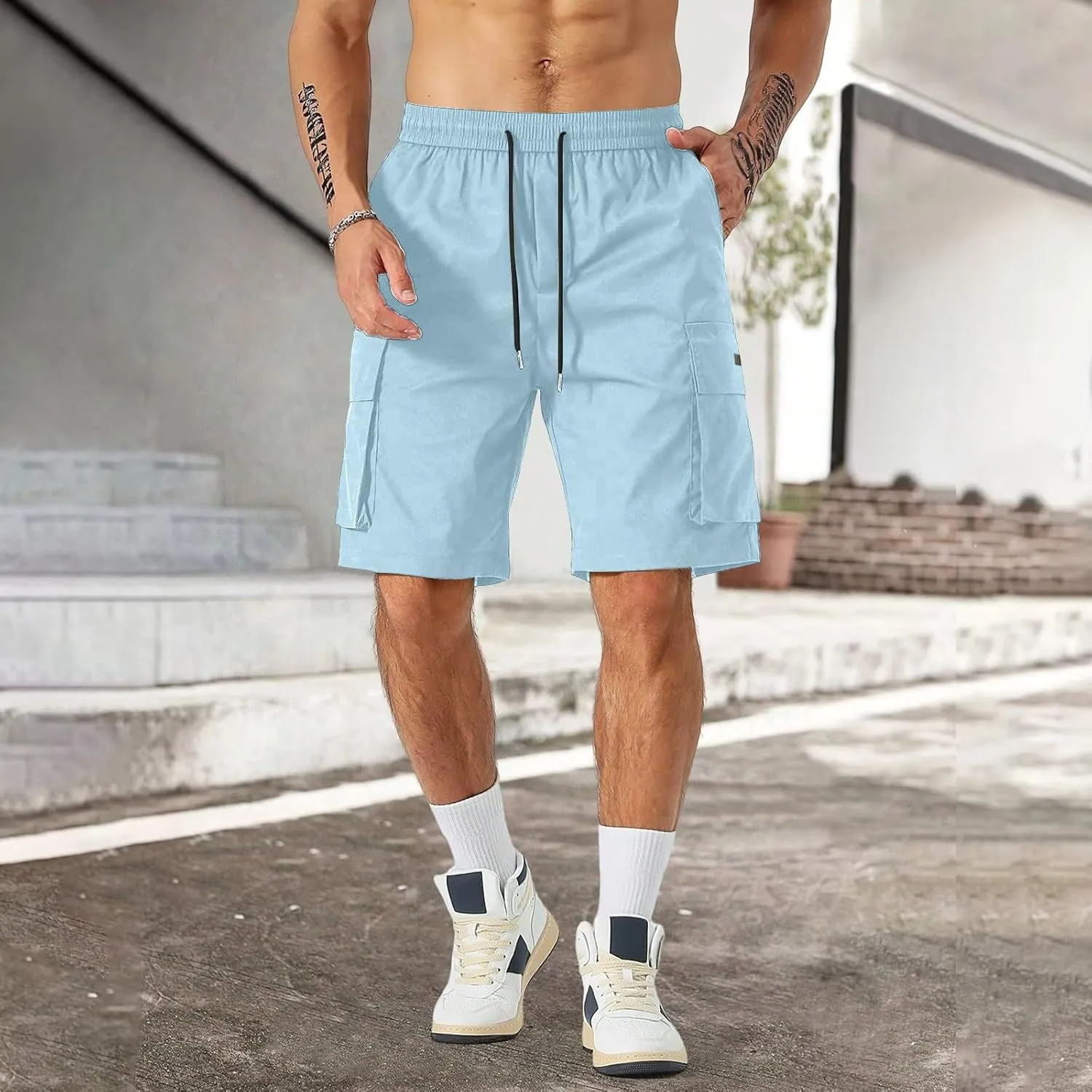 CRNTCEM Mens Straight Drawstring Casual Shorts Lightweight Stretchy Outdoor Hiking Running Summer Beach Shorts with Pocket