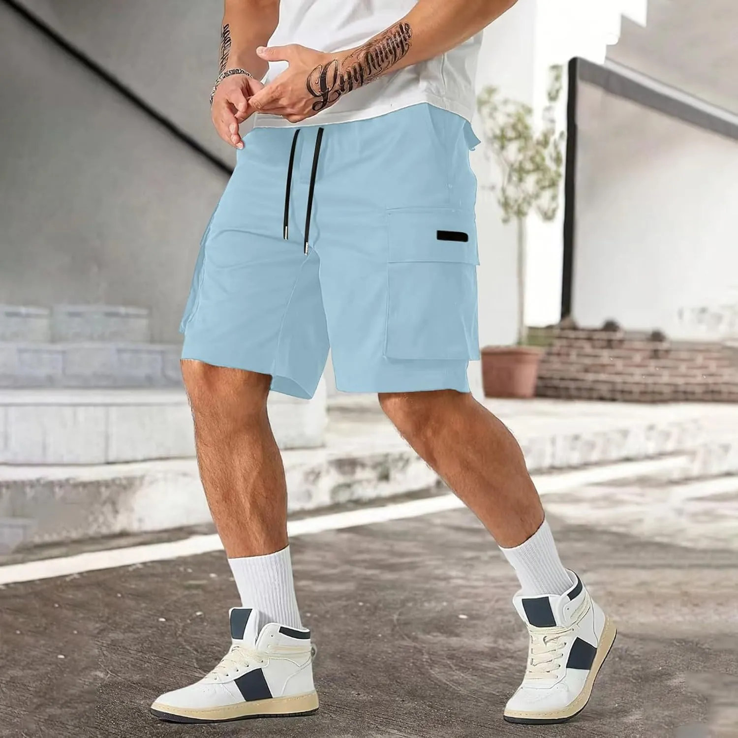 CRNTCEM Mens Straight Drawstring Casual Shorts Lightweight Stretchy Outdoor Hiking Running Summer Beach Shorts with Pocket