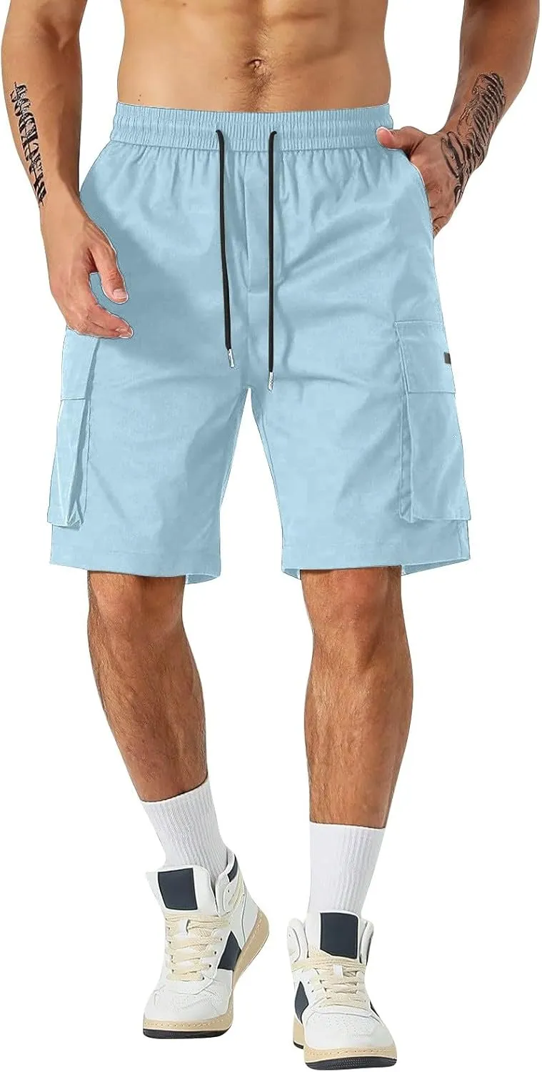 CRNTCEM Mens Straight Drawstring Casual Shorts Lightweight Stretchy Outdoor Hiking Running Summer Beach Shorts with Pocket