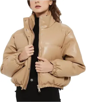 Cropped Puffer Coat For Women Trendy 2023 Quilted Stand Collar Zip Up Short Down Jackets Warm Winter Bubble Coat