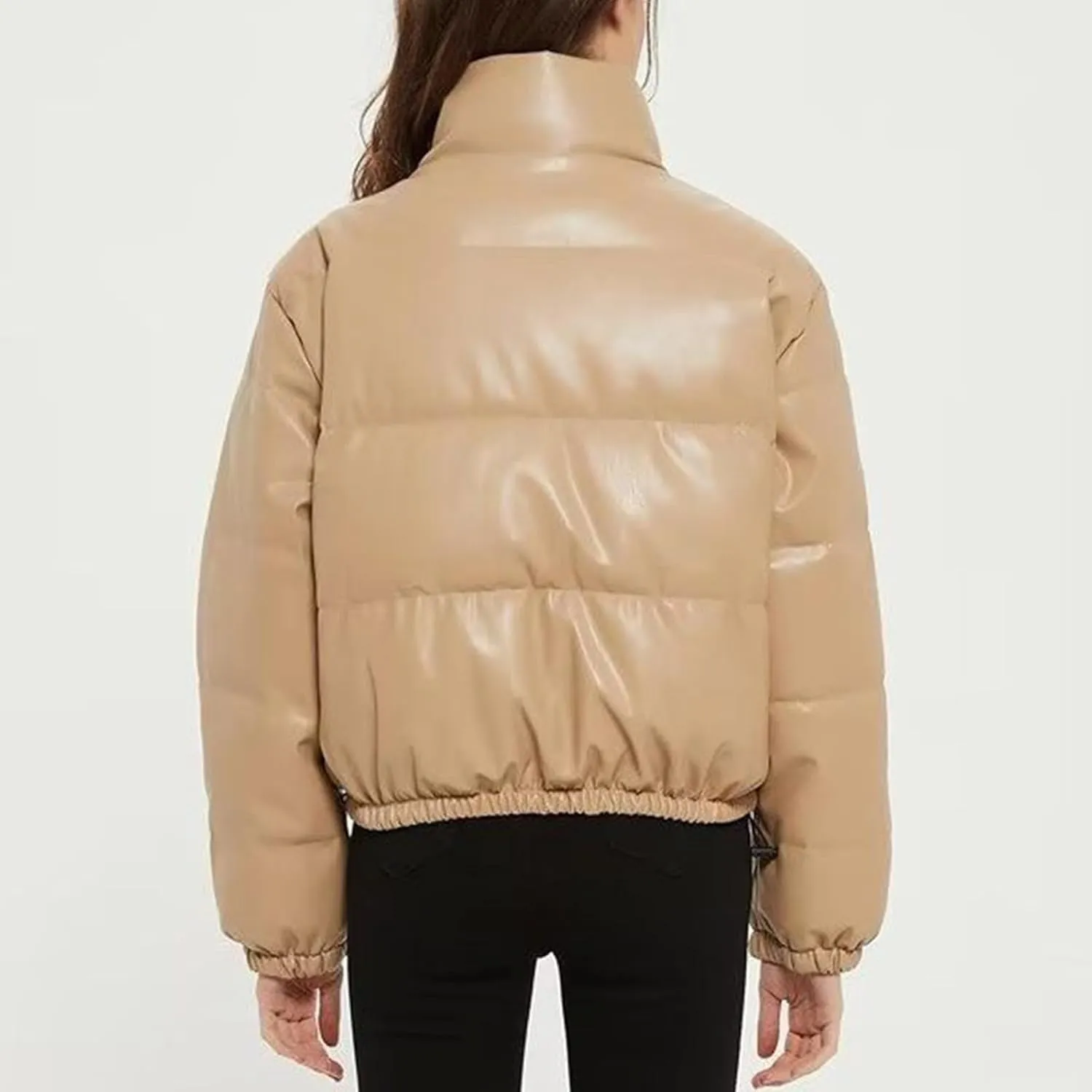 Cropped Puffer Coat For Women Trendy 2023 Quilted Stand Collar Zip Up Short Down Jackets Warm Winter Bubble Coat