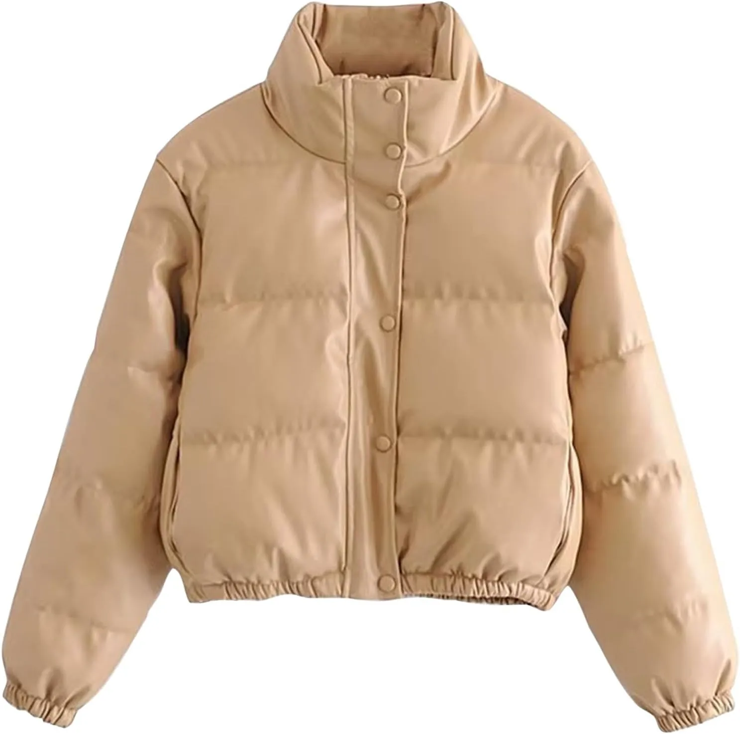 Cropped Puffer Coat For Women Trendy 2023 Quilted Stand Collar Zip Up Short Down Jackets Warm Winter Bubble Coat