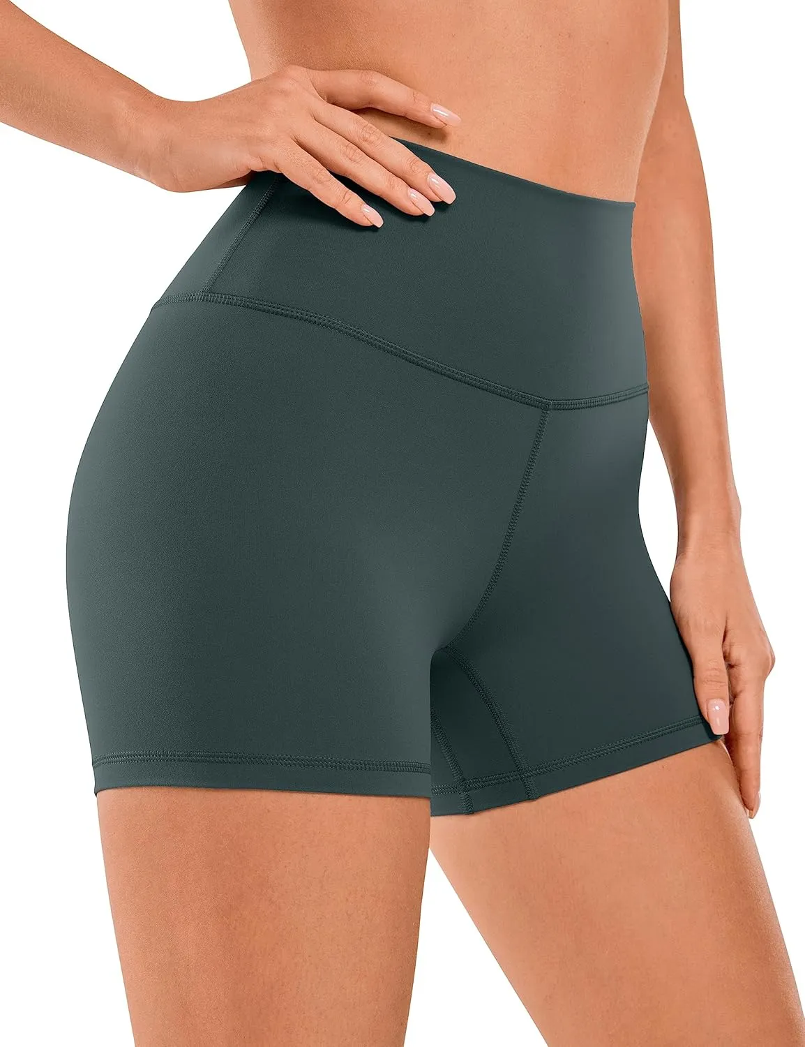 CRZ YOGA Women's Brushed Naked Feeling Biker Shorts 4''- High Waist Matte Workout Gym Running Spandex