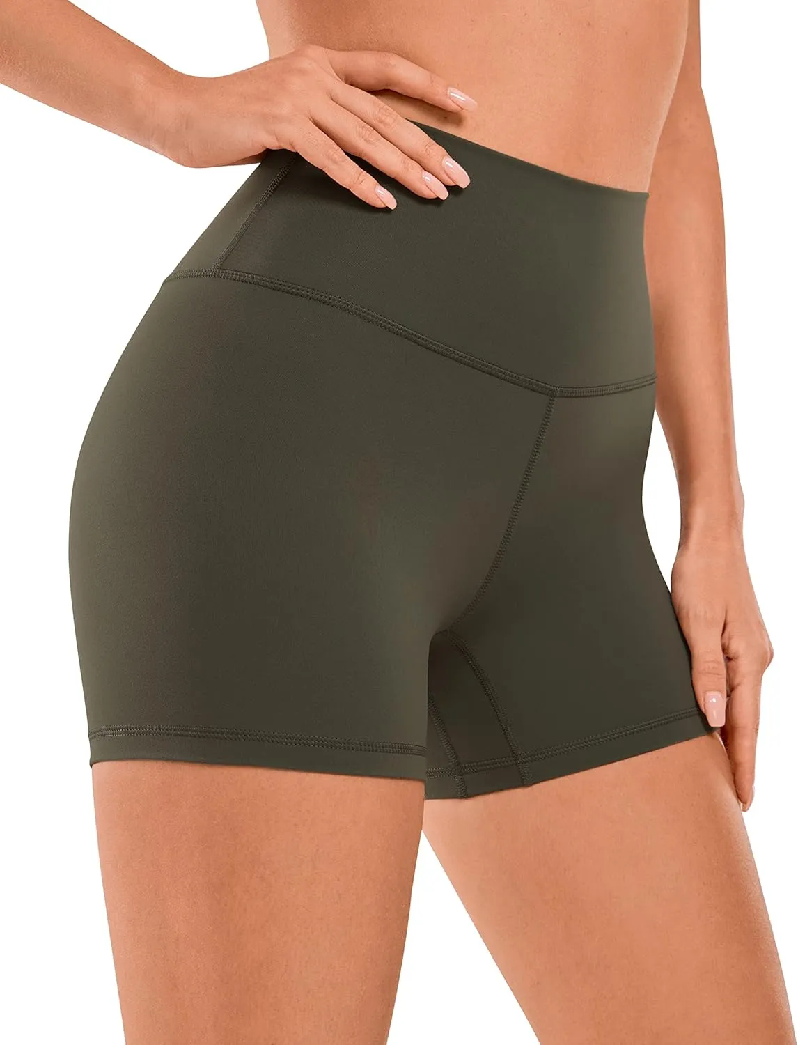 CRZ YOGA Women's Brushed Naked Feeling Biker Shorts 4''- High Waist Matte Workout Gym Running Spandex