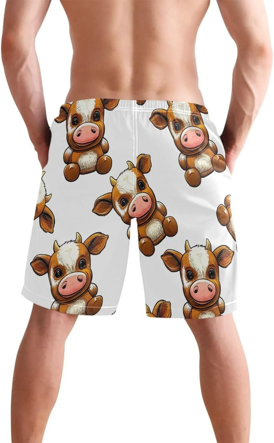 Cute Cow Teddy Beach Casual Shorts Mens Swim Trunks Funny Hawaiian Elastic Quick Dry S