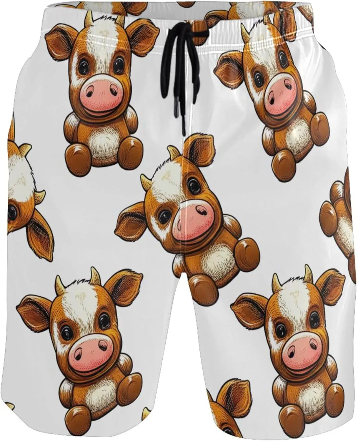 Cute Cow Teddy Beach Casual Shorts Mens Swim Trunks Funny Hawaiian Elastic Quick Dry S