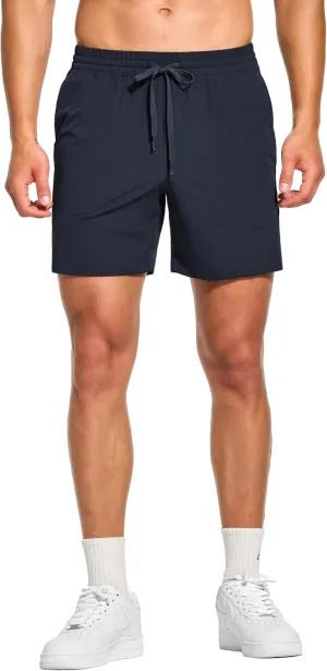 DEMOZU Men's 5 Inch Linerless Workout Casual Shorts Quick Dry Gym Running Athletic Shorts with Pockets