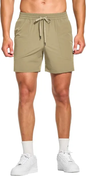 DEMOZU Men's 5 Inch Linerless Workout Casual Shorts Quick Dry Gym Running Athletic Shorts with Pockets